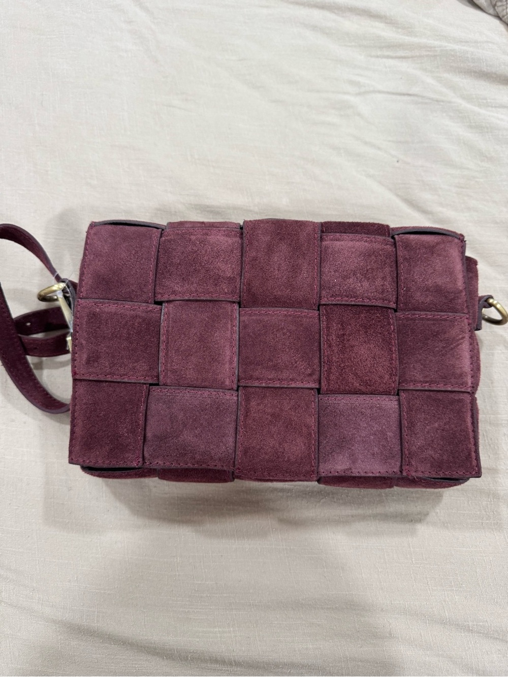Suede Woven Crossbody Bag in Plum